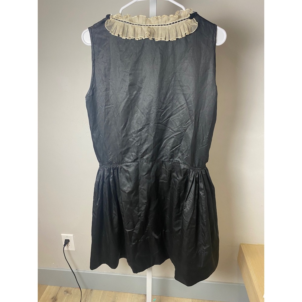 1920's Vintage Black Sleeveless Mini Dress with Ruffle Collar Flapper Party